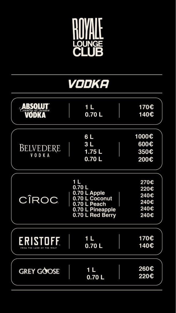 Carta de Bebidas Royale Lounge Club