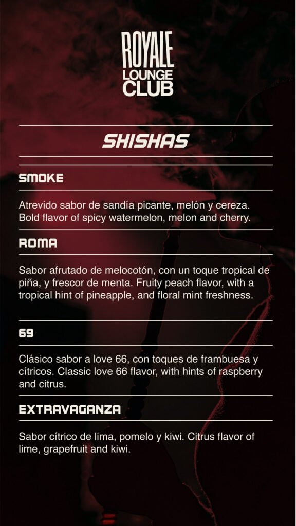 Carta de Shishas Royale Lounge Club